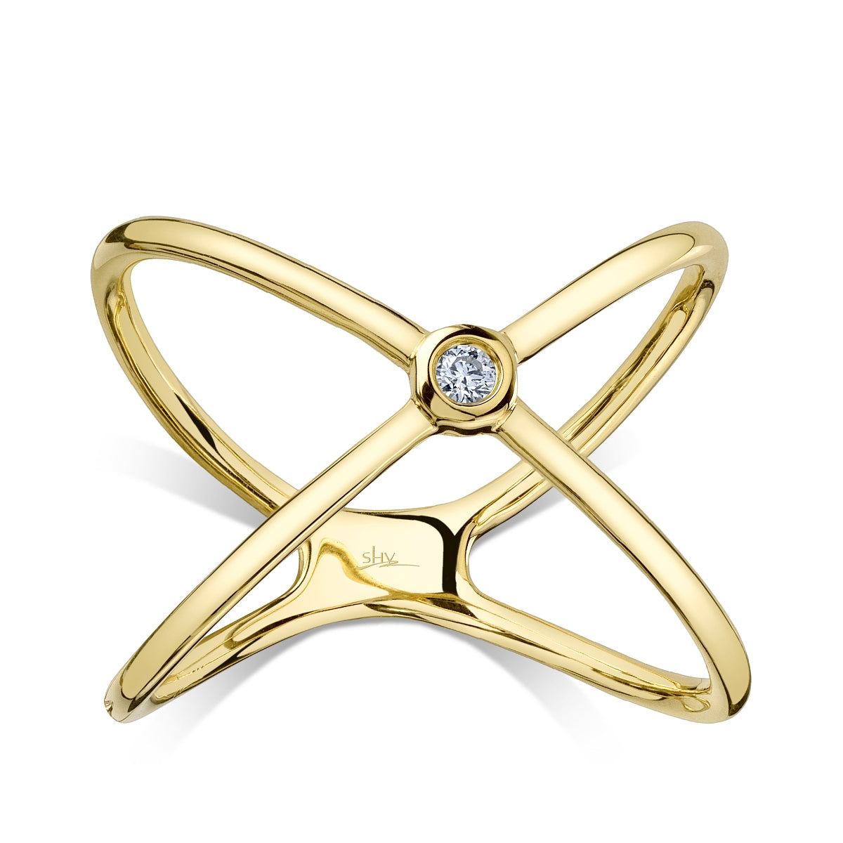 Shy Creation Diamond Accent X Ring in 14K Yellow Gold