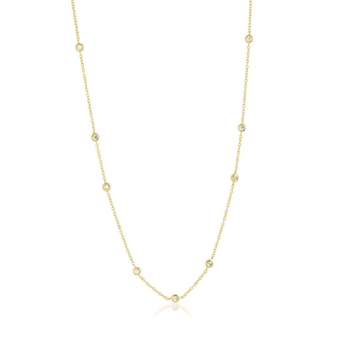 Demi Fine 1/5 ct. tw. Diamond Bezel Station Necklace in 10K Yellow Gold front view