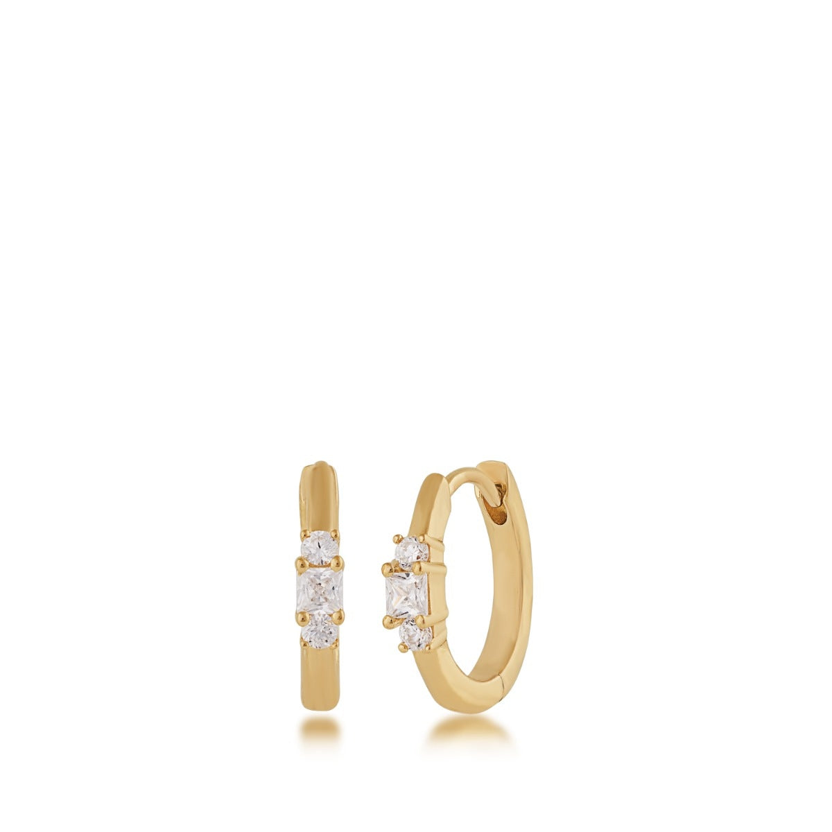 Demi Fine 1/7 ct. tw. Princess Cut & Round Diamond Hoop Earrings in 10K Yellow Gold