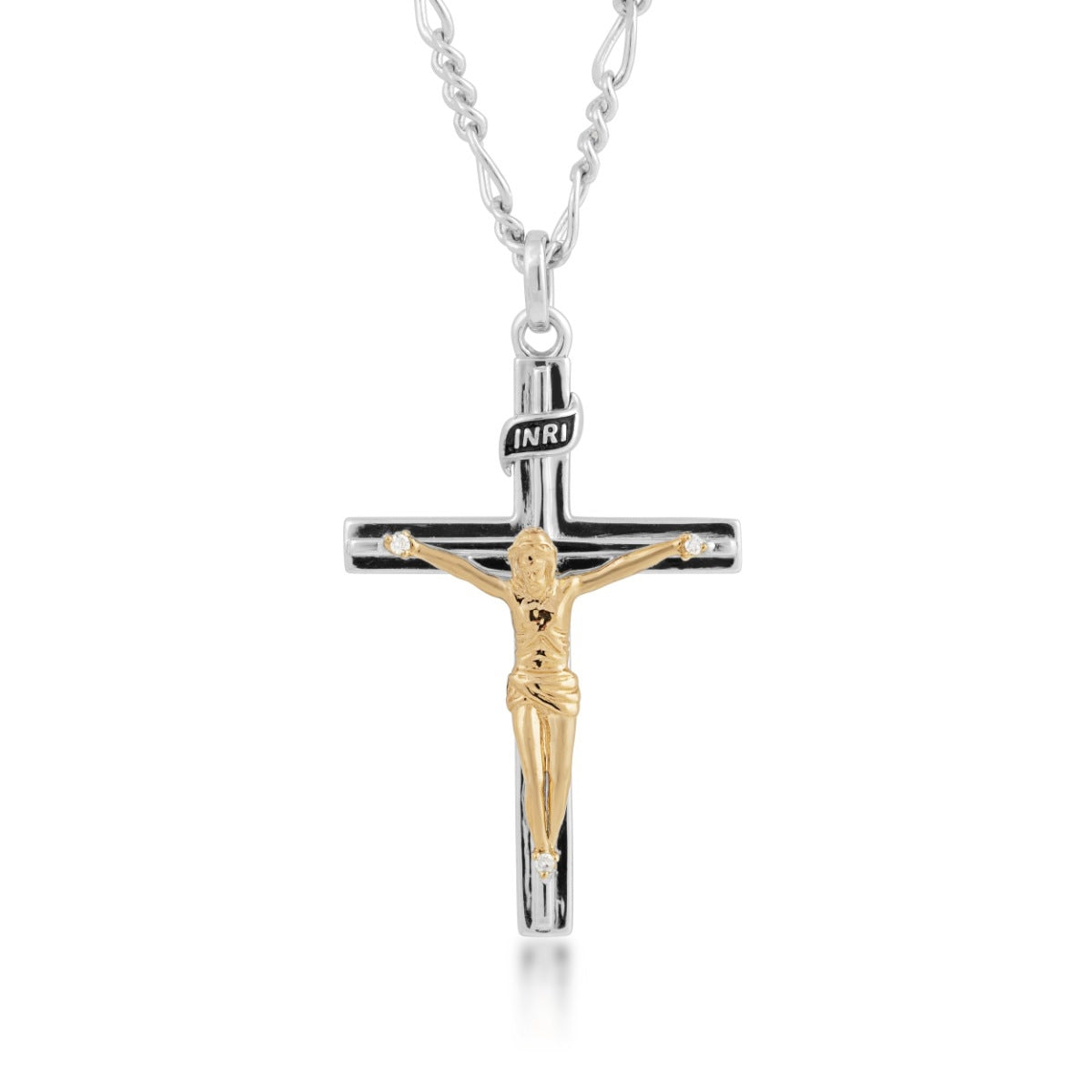 Men's Diamond Accent Crucifix Pendant in Sterling Silver & 10K Yellow Gold
