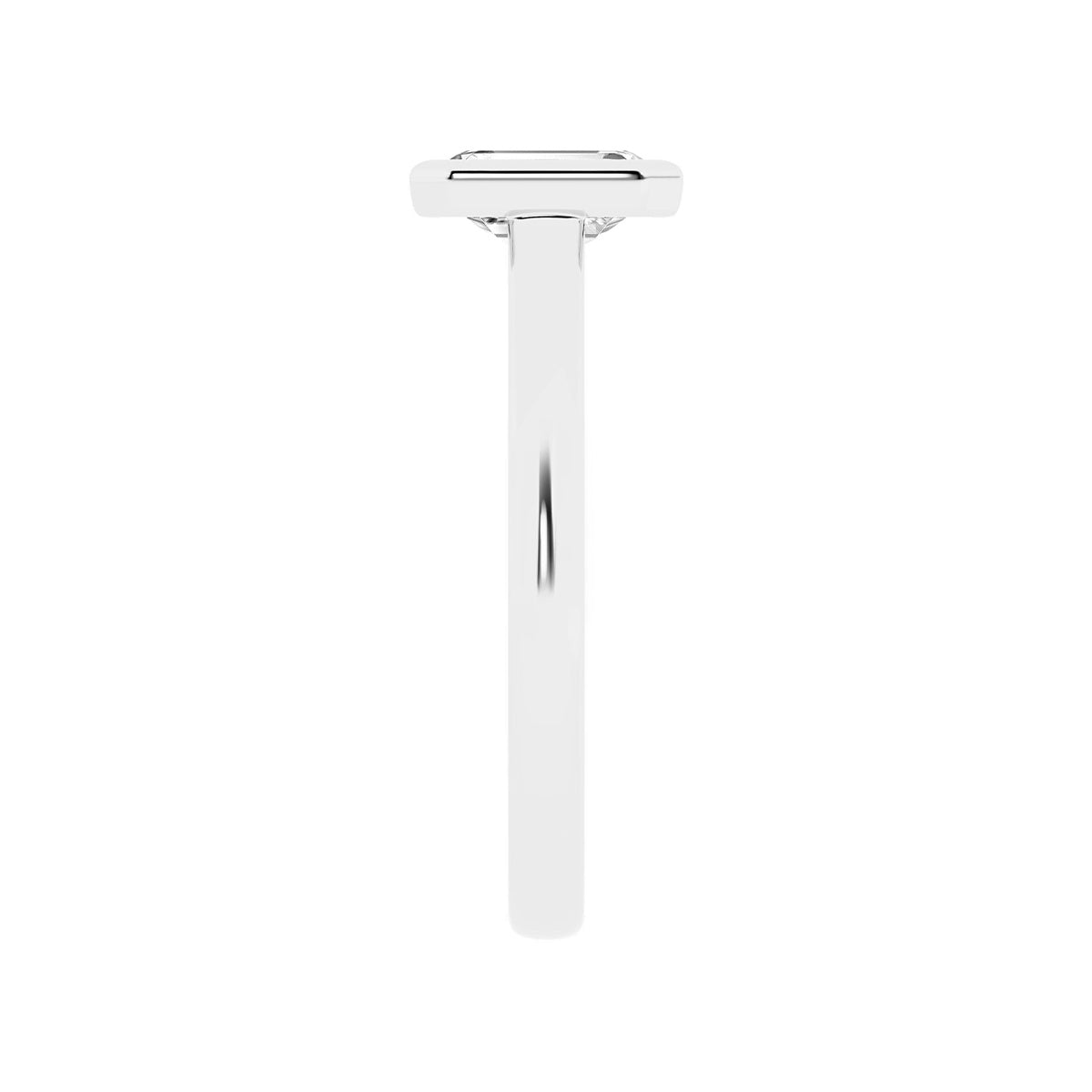 Adamante 1 ct. tw. Lab-Grown Emerald Cut Diamond Bezel Set Solitaire Engagement Ring in 14K White Gold close-up detail