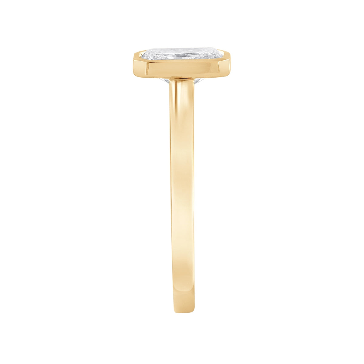 Adamante 1 ct. tw. Lab-Grown Radiant Cut Diamond Bezel Set Solitaire Engagement Ring in 14K Yellow Gold close-up detail