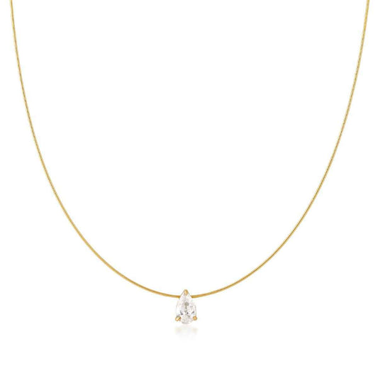JustDesi 1/2 ct. tw. Pear Diamond Solitaire Wire Necklace in 14K Yellow Gold front view