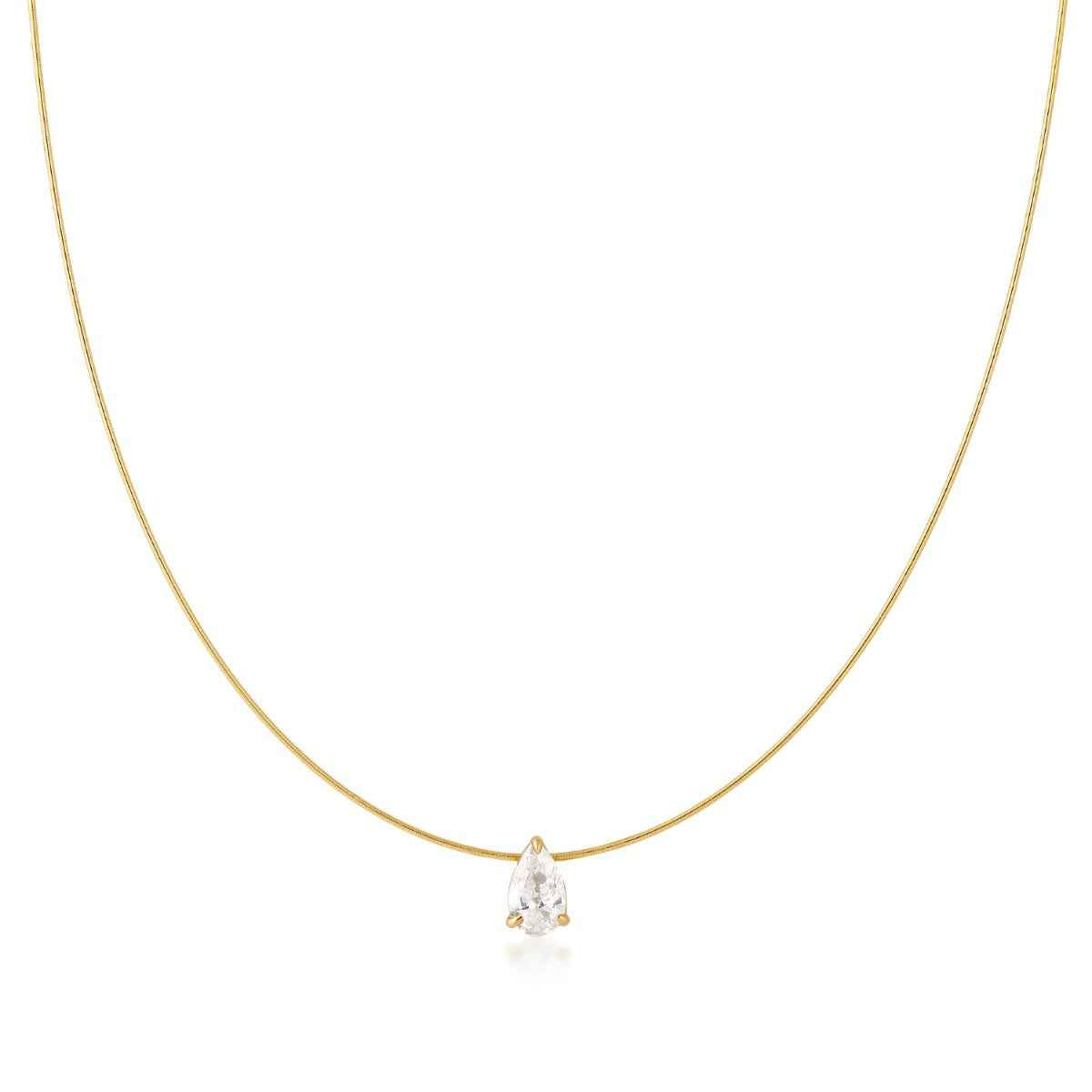 JustDesi 1/2 ct. tw. Pear Diamond Solitaire Wire Necklace in 14K Yellow Gold front view