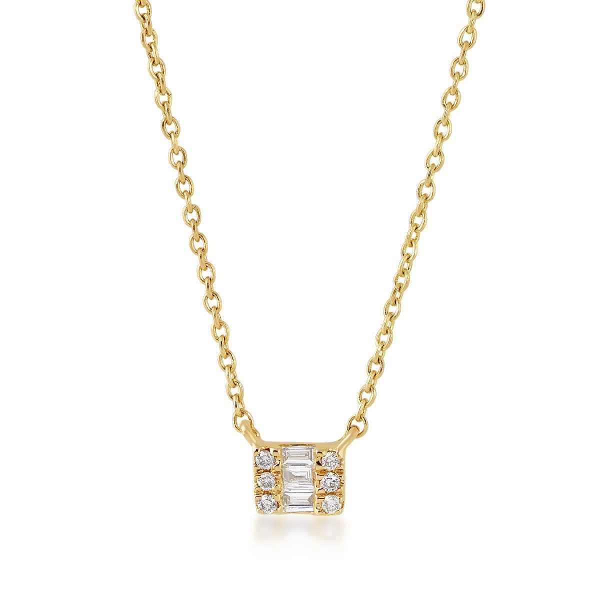 JustDesi Baguette & Round Diamond Accent Cluster Necklace in 14K Yellow Gold