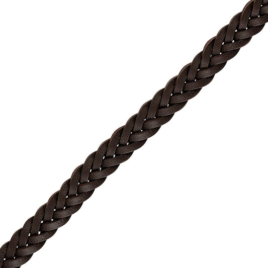 Bulova Men's Brown Leather 8-inch Braid Bracelet in Brown Ion Plated Stainless Steel front view