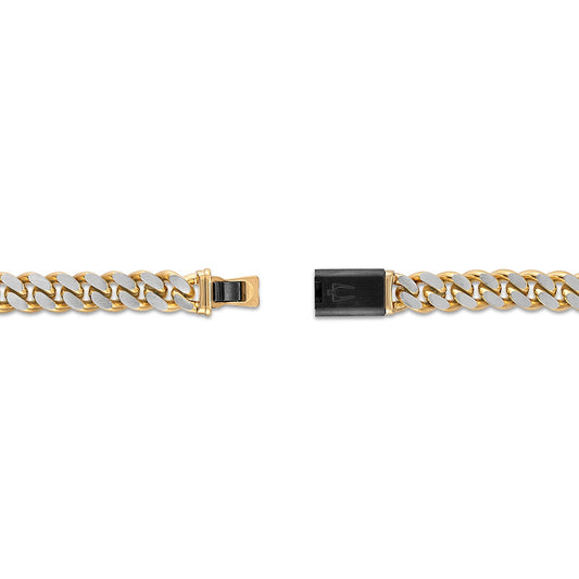 Bulova Men's 10mm 24-inch Curb Chain Necklace in Gunmetal & Gold-Tone Stainless Steel close-up detail