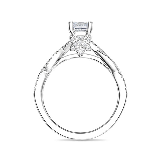 Premier Natural 1-1/4 ct. tw. Princess Cut Diamond Scalloped Wedding Set in 14K White Gold close-up detail
