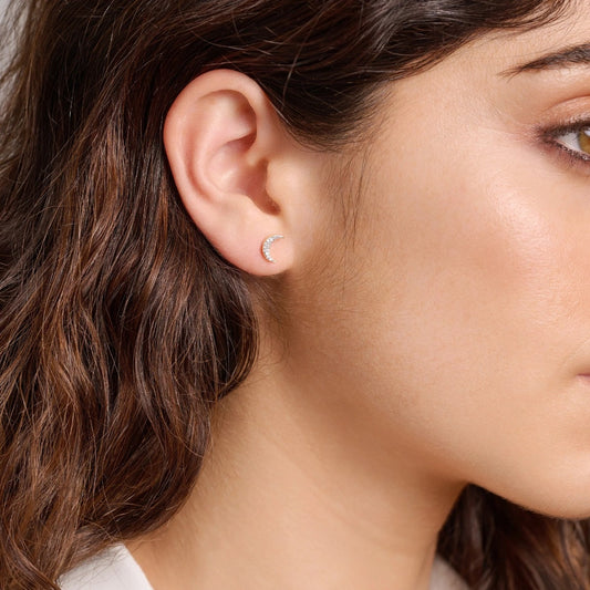 M by Monte Luna 1/10 ct. tw. Lab-Grown Diamond Moon Earrings in 14K Yellow Gold Plated Sterling Silver front view