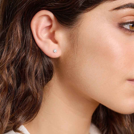 M by Monte Luna 1/10 ct. tw. Lab-Grown Diamond Cluster Earrings in Rhodium Plated Sterling Silver front view