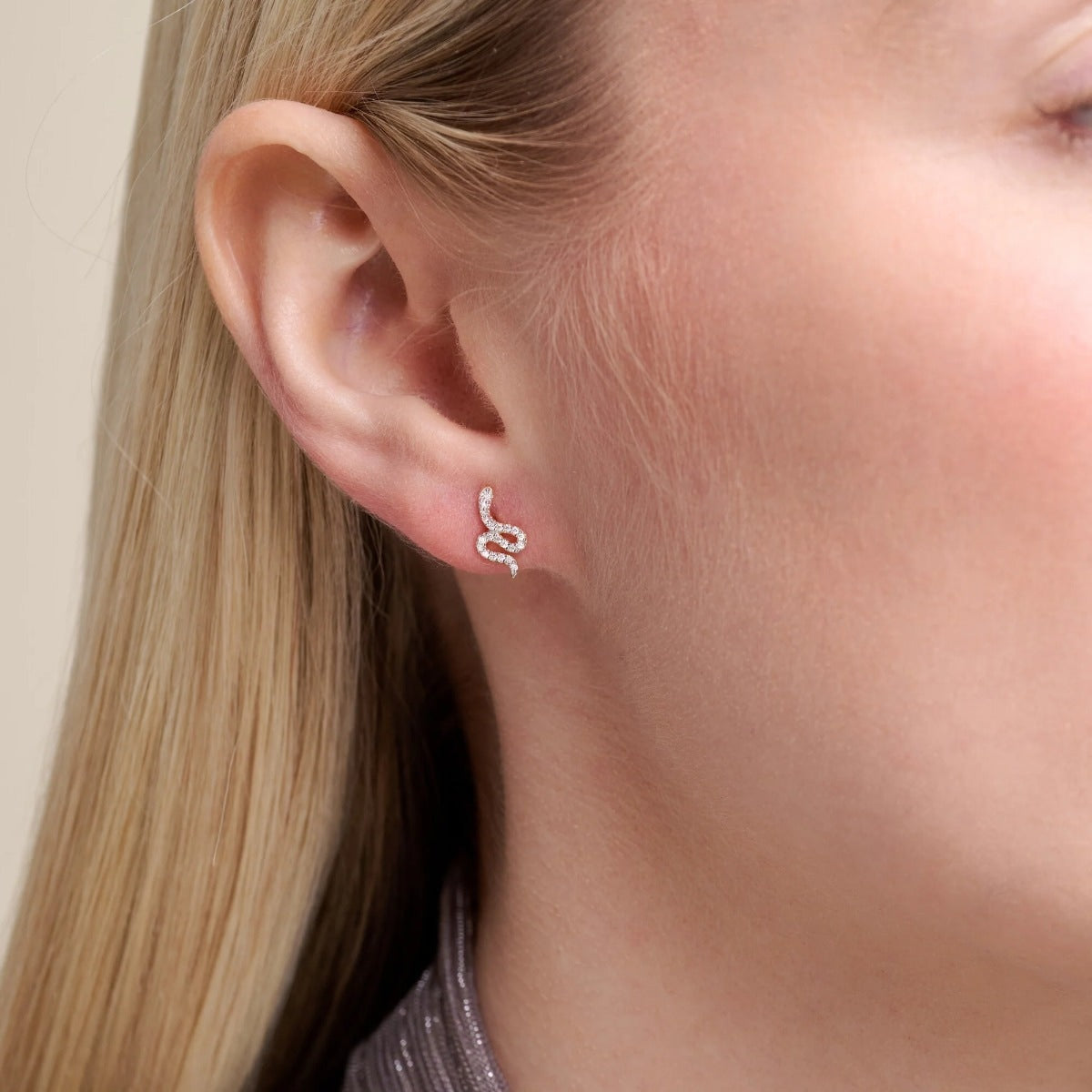 M by Monte Luna 1/8 ct. tw. Lab-Grown Diamond Snake Earrings in 14K Yellow Gold Plated Sterling Silver front view