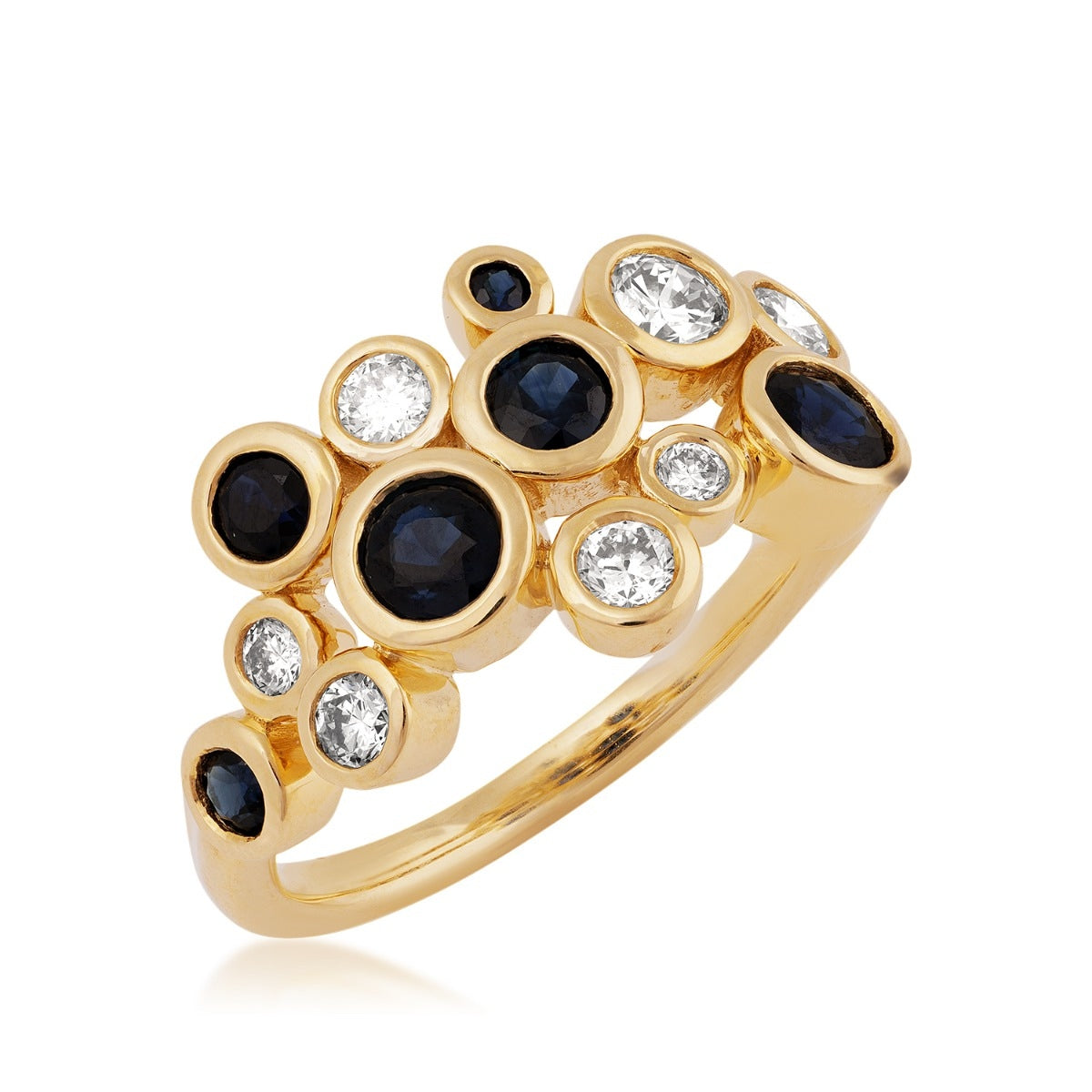 Round Sapphire & 1/2 ct. tw. Diamond Bezel Bubble Ring in 14K Yellow Gold front view