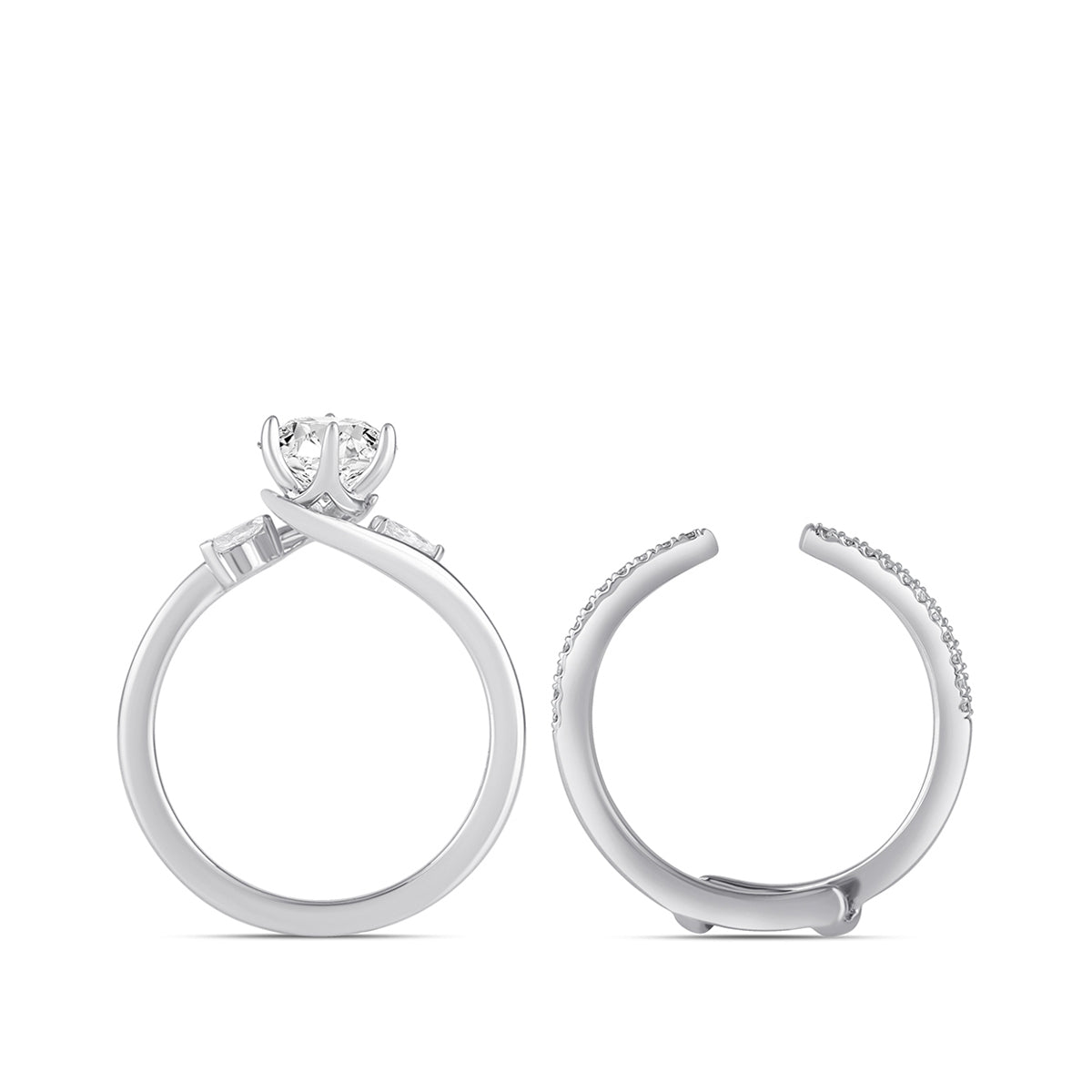 Premier Natural 3/4 ct. tw. Round Brilliant & Marquise Diamond Wedding Set in 14K White Gold side profile