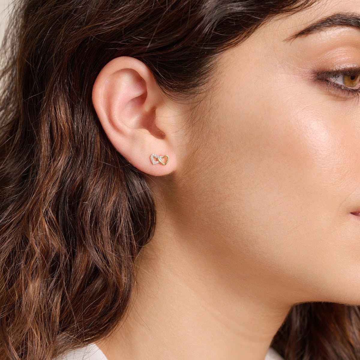 M by Monte Luna Lab-Grown Diamond Accent Double Heart Earrings in 14K Yellow Gold Plated Sterling Silver front view