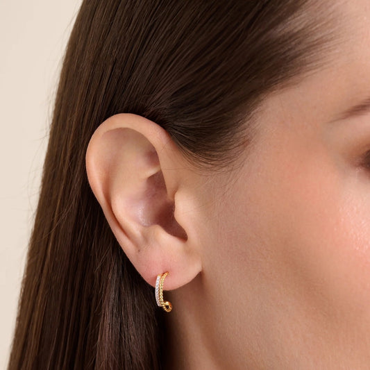 M by Monte Luna Lab-Grown Diamond Accent Double J Hoop Earrings in 14K Yellow Gold Plated Sterling Silver front view