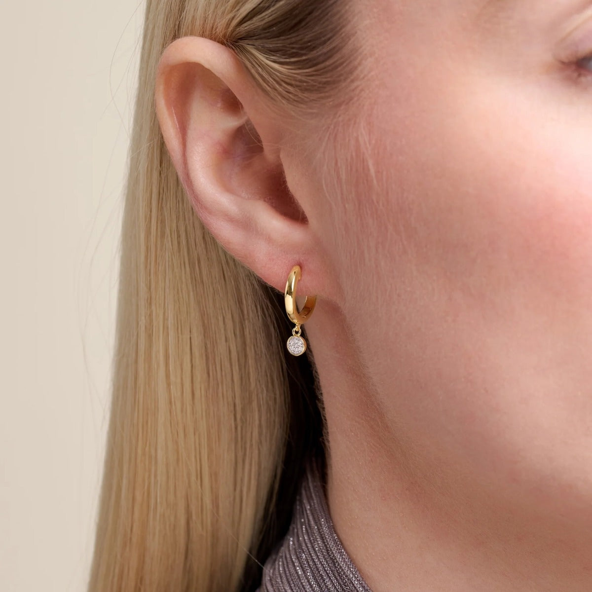 M by Monte Luna Lab-Grown Diamond Accent Drop Huggie Hoop Earrings in 14K Yellow Gold Plated Sterling Silver front view