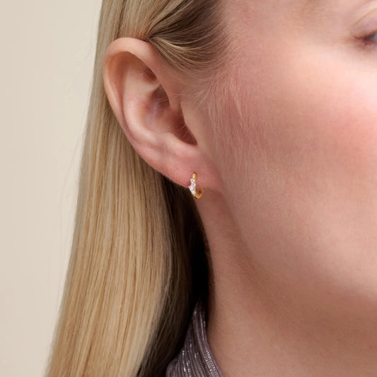 M by Monte Luna 1/10 ct. tw. Lab-Grown Diamond Scattered Hoop Earrings in 14K Yellow Gold Plated Sterling Silver front view