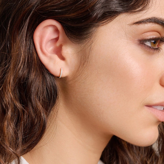 M by Monte Luna 1/8 ct. tw. Lab-Grown Diamond Geometric Hoop Earrings in 14K Yellow Gold Plated Sterling Silver front view