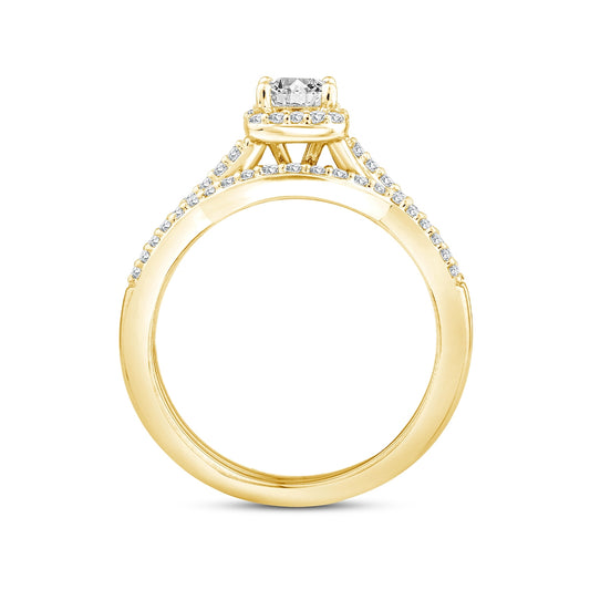 Noventa 3/4 ct. tw. Princess Cut Diamond Halo Wedding Set in 14K Yellow Gold front view