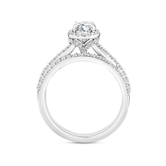 Noventa 1-1/4 ct. tw. Oval Diamond Halo Wedding Set in 14K White Gold front view