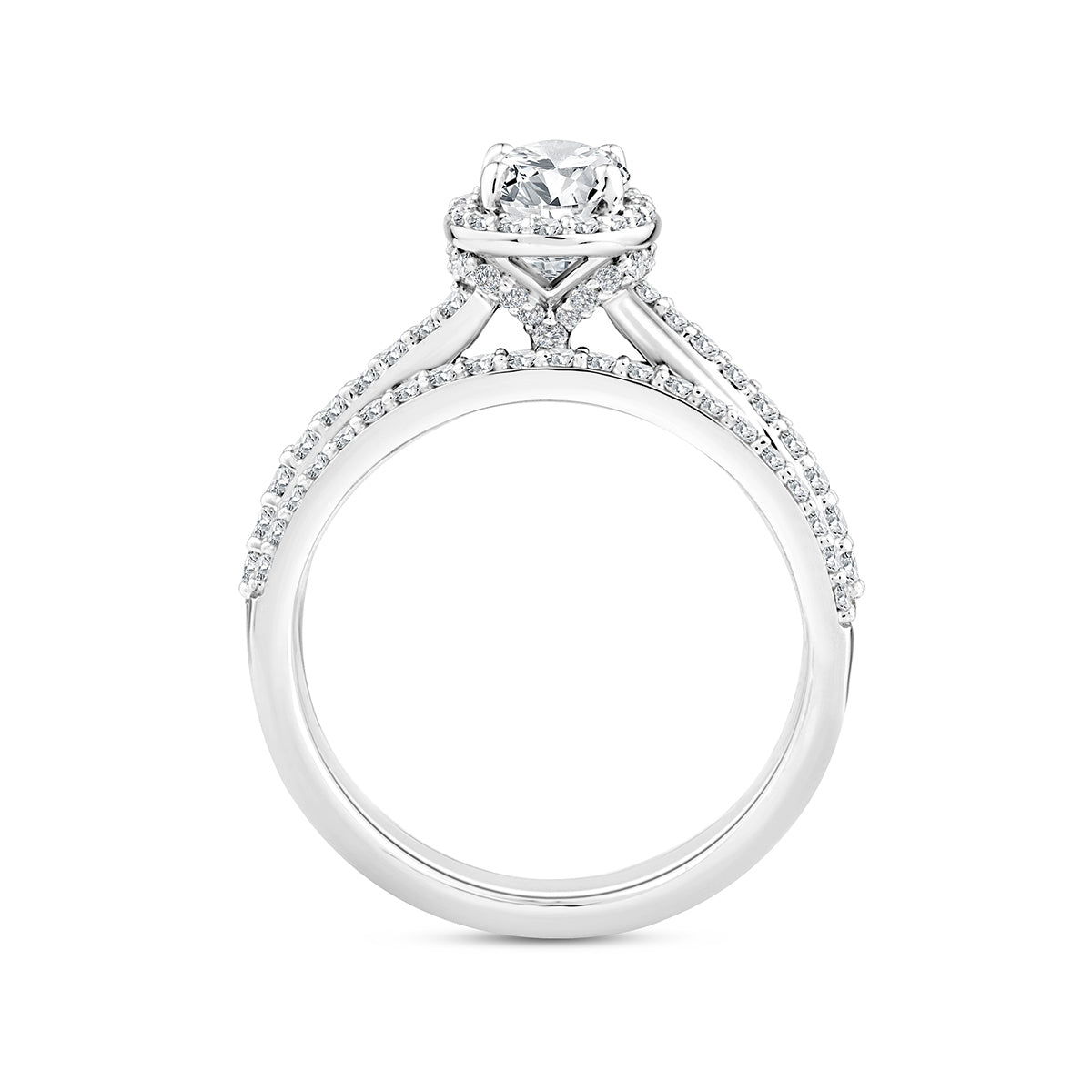 Noventa 1-1/4 ct. tw. Oval Diamond Halo Wedding Set in 14K White Gold front view