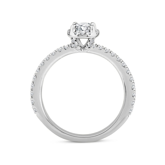 Noventa 7/8 ct. tw. Oval Diamond Halo Engagement Ring in 14K White Gold front view