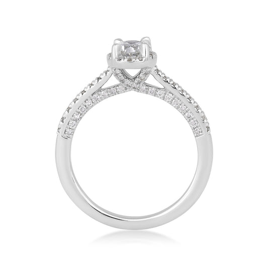 Premier Natural 7/8 ct. tw. Oval Diamond Halo Engagement Ring in 14K White Gold close-up detail