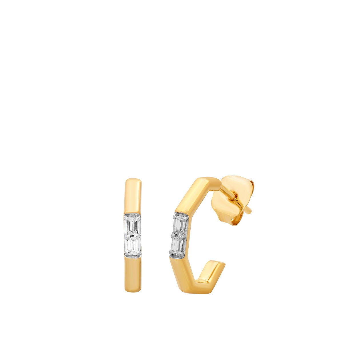 Demi Fine 1/10 ct. tw. Baguette Diamond Geometric Hoop Earrings in 10K Yellow Gold