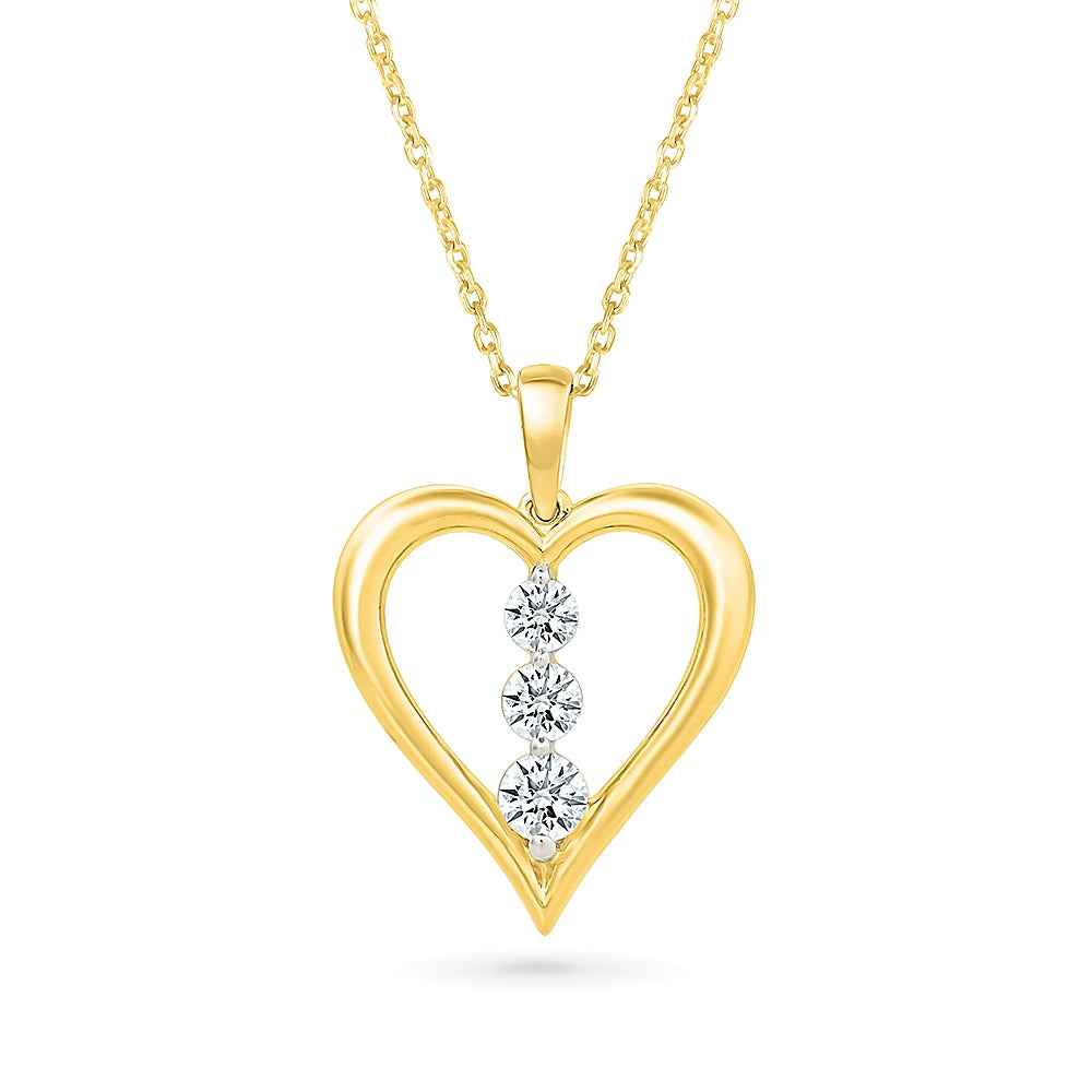 Adamante 1/2 ct. tw. Lab-Grown Diamond 3-Stone Heart Pendant in 10K Yellow Gold