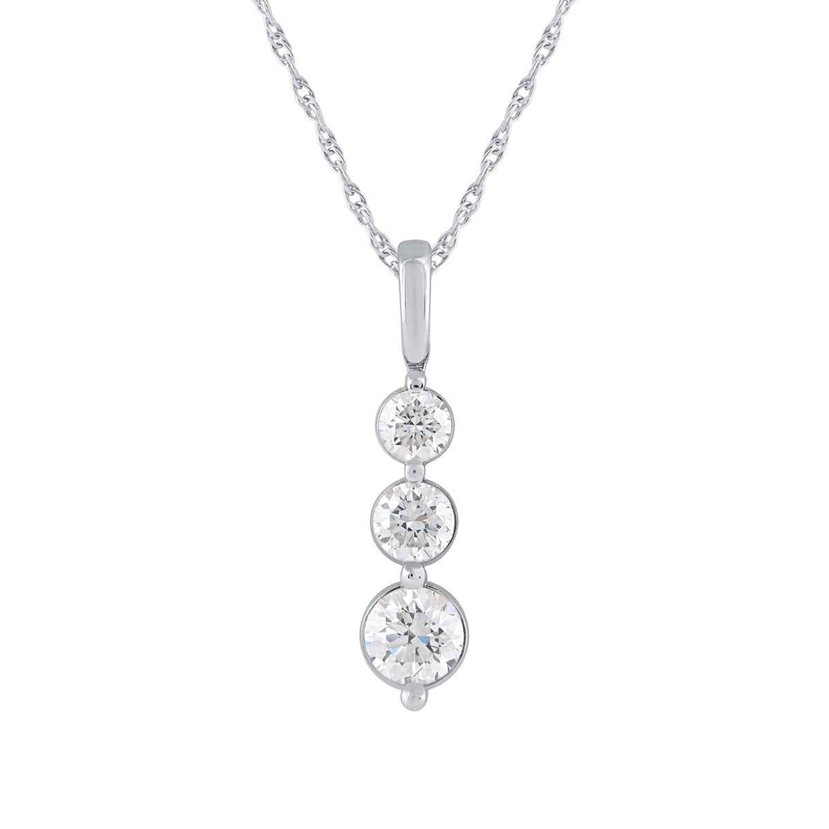 Adamante 1 ct. tw. Lab-Grown 3-stone Diamond Pendant in 10K White Gold