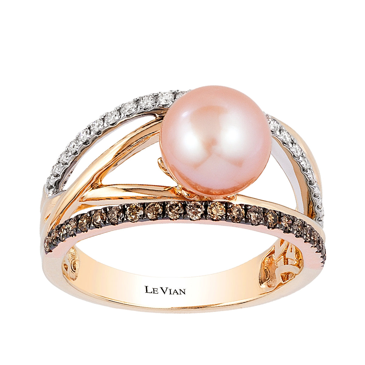 Le Vian Pink Freshwater Pearl & 3/8 ct. tw. Vanilla & Chocolate Diamond Ring in 14K Tri-Tone Gold