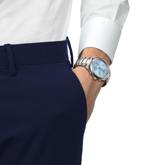 Tissot Men's PR 100 Chronograph Stainless Steel Watch with Blue Dial front view