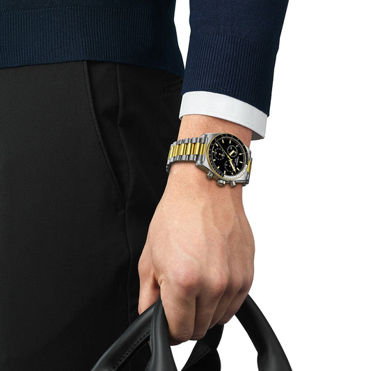 Tissot Men's PR 516 Chronograph Two-Tone Stainless Steel Watch with Black Dial front view