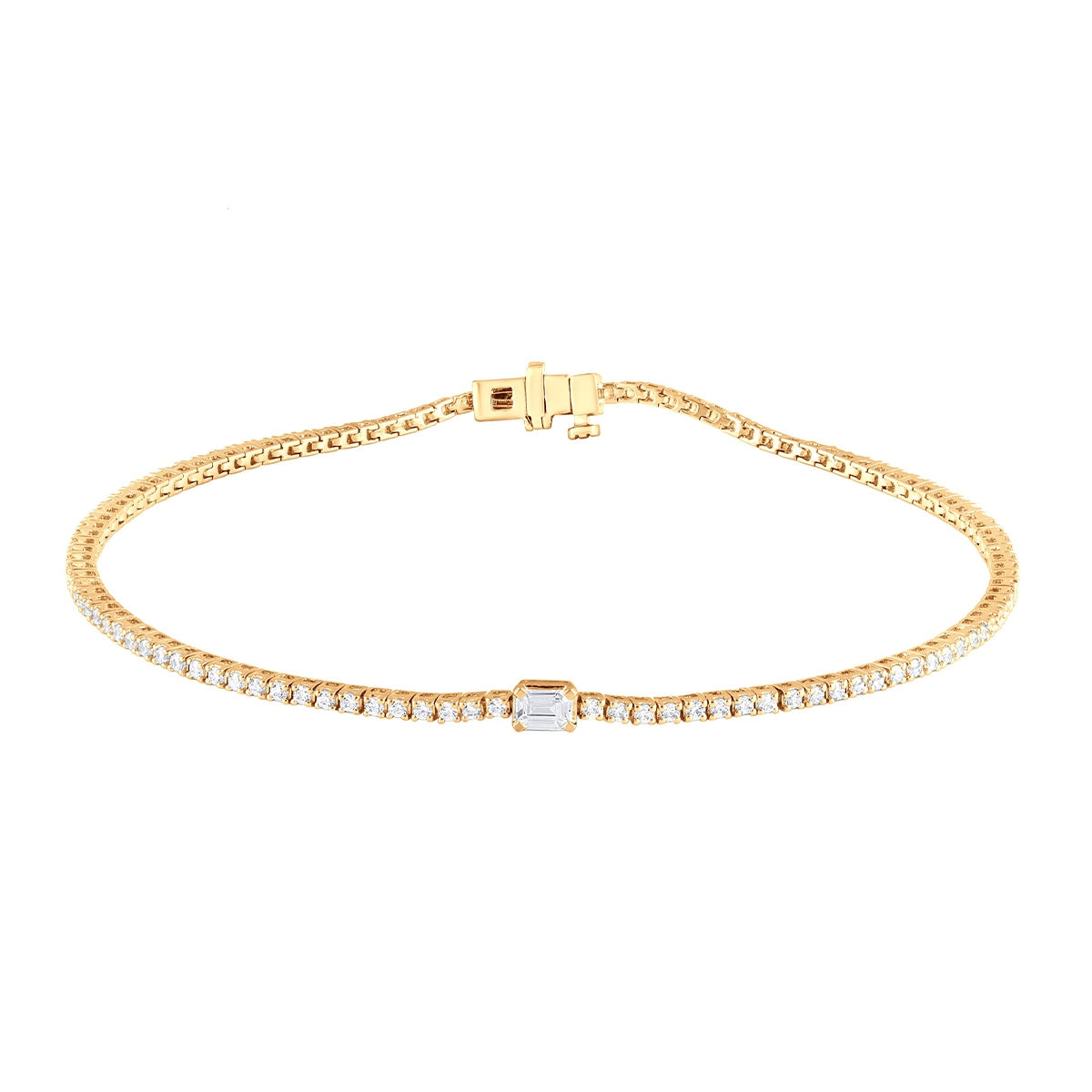 Adamante 1 ct. tw. Lab-Grown Emerald Cut & Round Diamond Tennis Bracelet in 14K Yellow Gold
