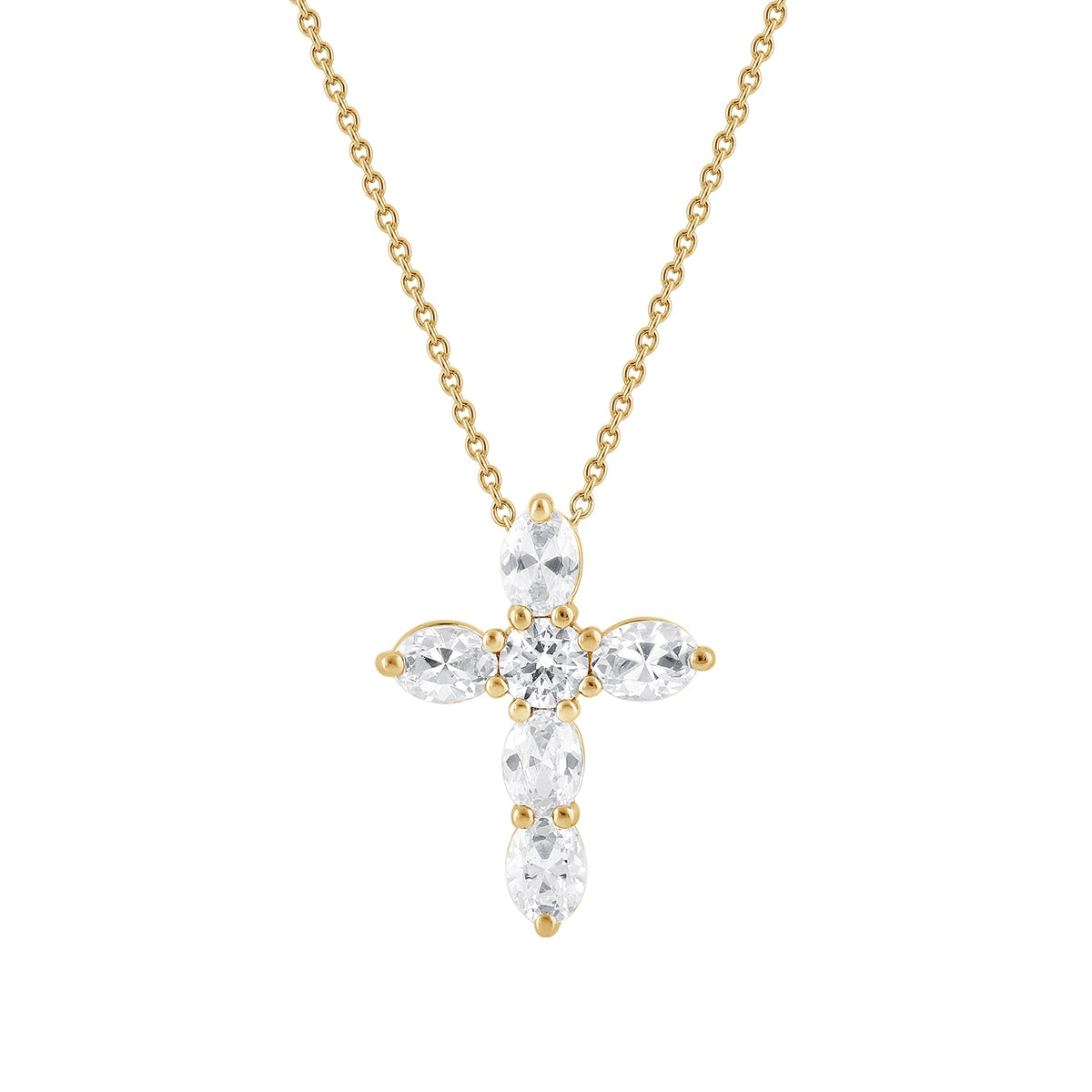 Adamante 1 ct. tw. Lab-Grown Oval & Round Diamond Cross Pendant in 10K Yellow Gold