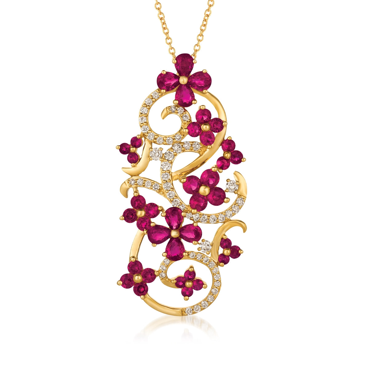 Le Vian Pear & Round Ruby & 1/2 ct. tw. Vanilla Diamond Floral Pendant in 14K Honey Gold