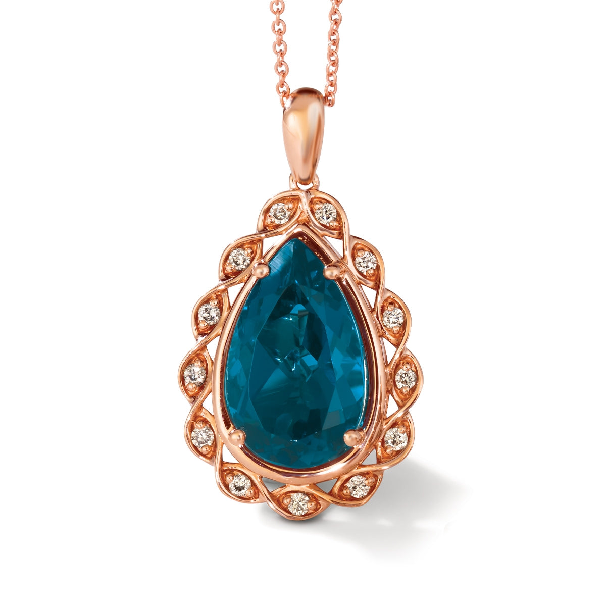 Le Vian Pear Deep Sea Blue Topaz & 1/6 ct. tw. Nude Diamond Pendant in 14K Strawberry Gold
