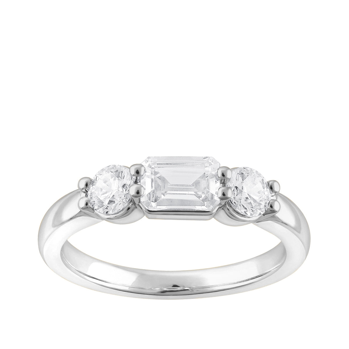 Adamante 1-1/4 ct. tw. Lab-Grown Emerald Cut & Round Diamond Ring in 14K White Gold