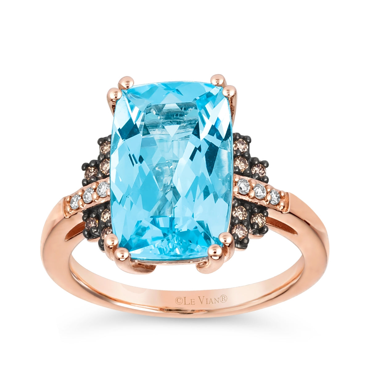 Le Vian Cushion Blue Topaz & 1/7 ct. tw. Nude & Chocolate Diamond Ring in 14K Strawberry Gold