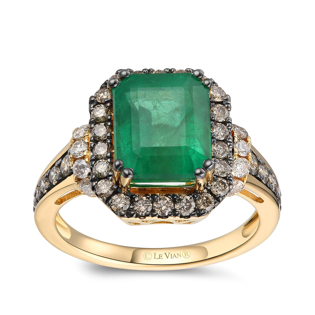 Le Vian Emerald Cut Emerald & 7/8 ct. tw. Chocolate & Nude Diamond Halo Ring in 14K Honey Gold
