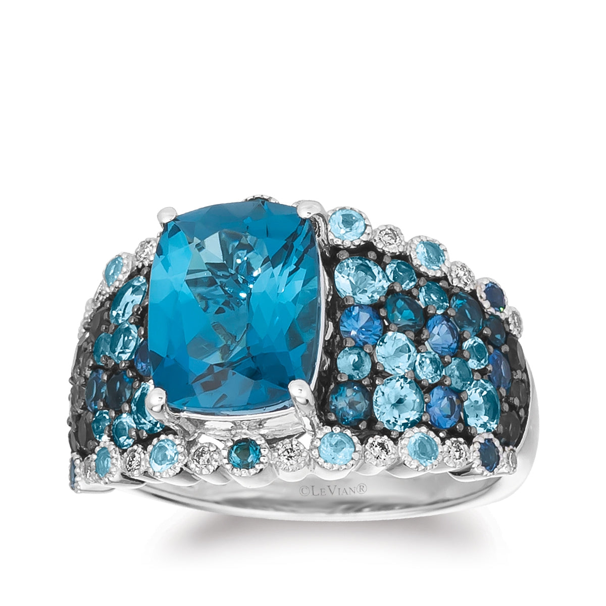 Le Vian Cushion Topaz & 1/5 ct. tw. Vanilla Diamond & Sapphire & Aquamarine Ring in 14K Vanilla Gold