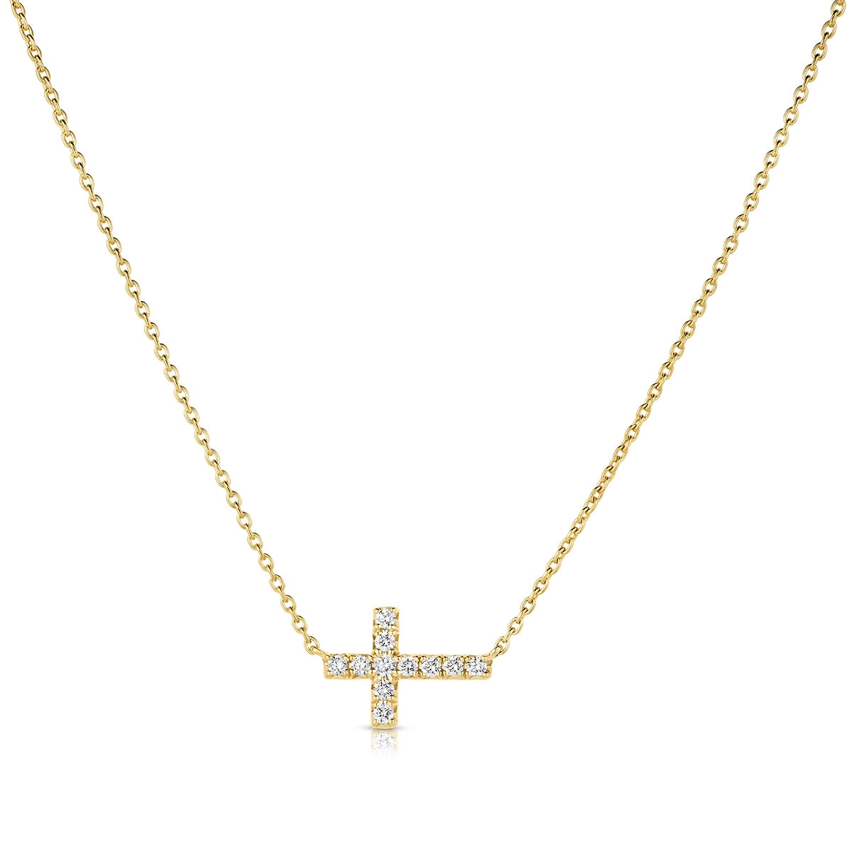 1/10 ct. tw. Diamond Sideways Cross Necklace in 14K Yellow Gold