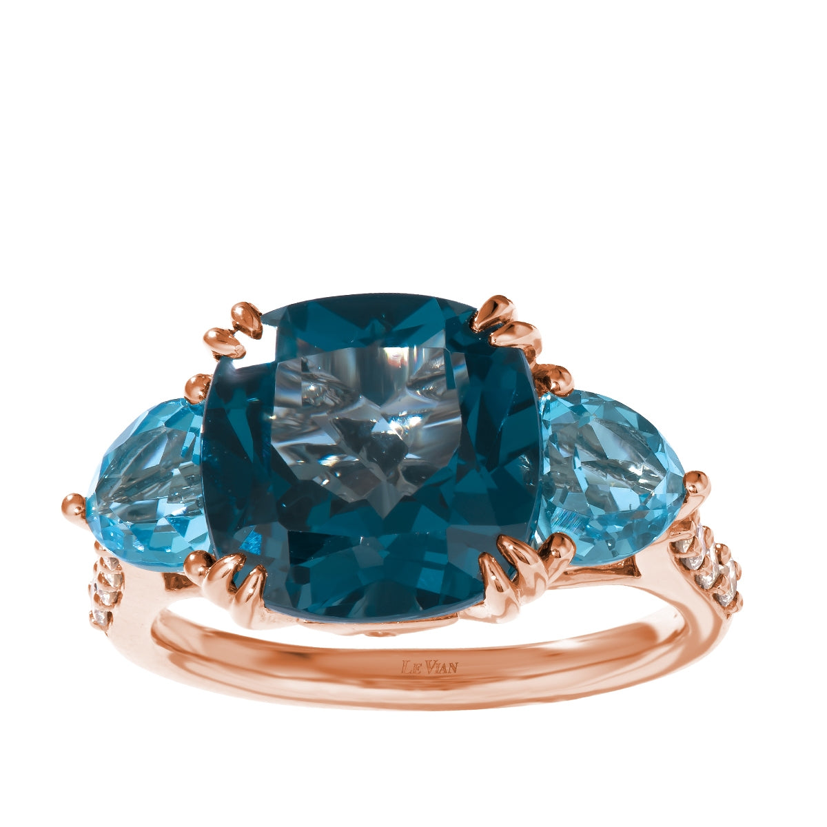 Le Vian Cushion & Trillion Deep Sea Blue Topaz & 1/3 ct. tw. Diamond Ring in 14K Strawberry Gold