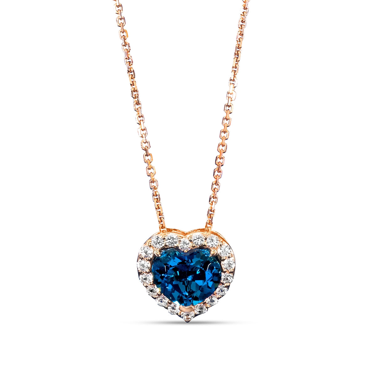 Le Vian Heart Deep Sea Blue & White Topaz Necklace in 14K Strawberry Gold