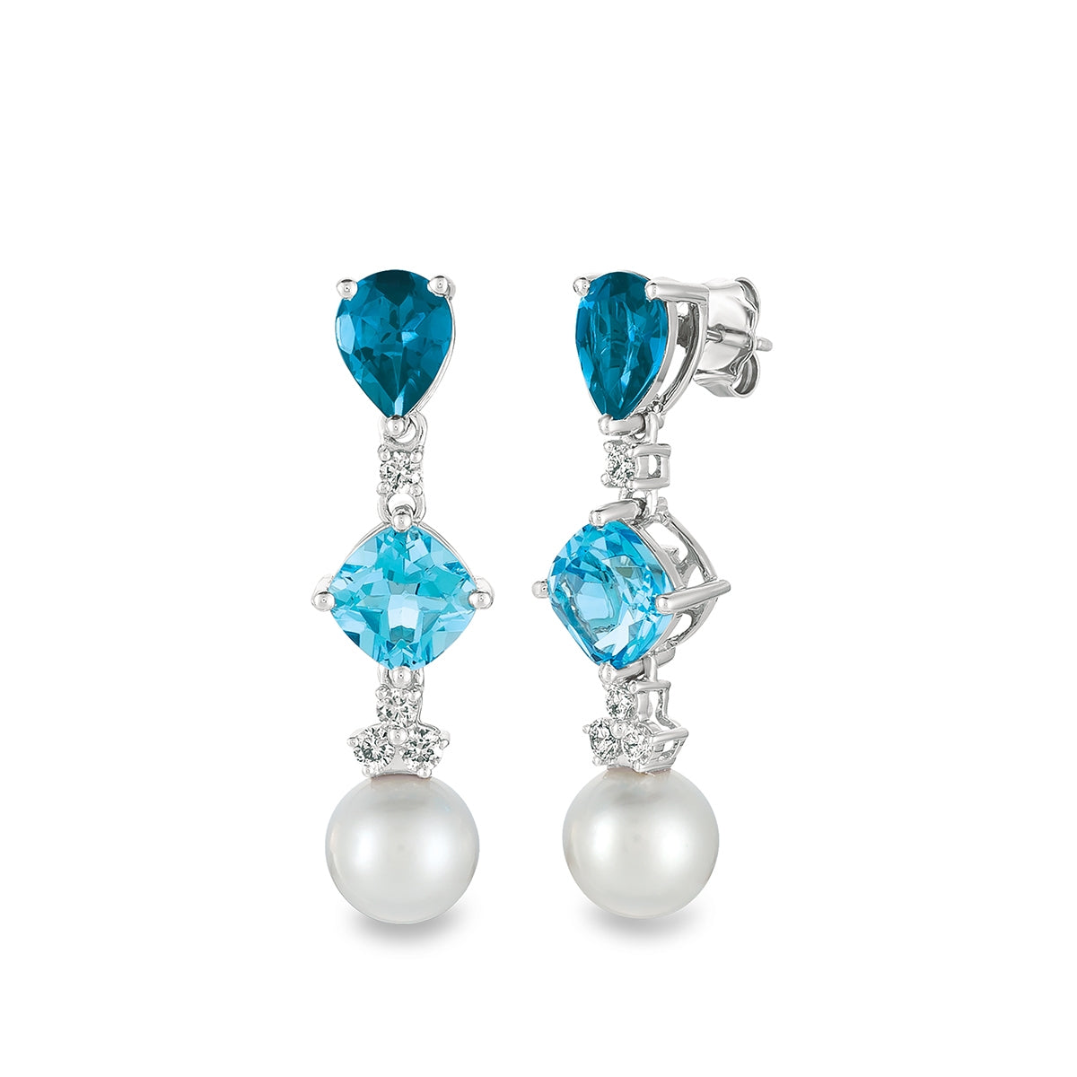 Le Vian Freshwater Pearl & Deep Sea Blue Topaz & 1/3 ct. tw. Vanilla Diamond Dangle Earrings in 14K Vanilla Gold
