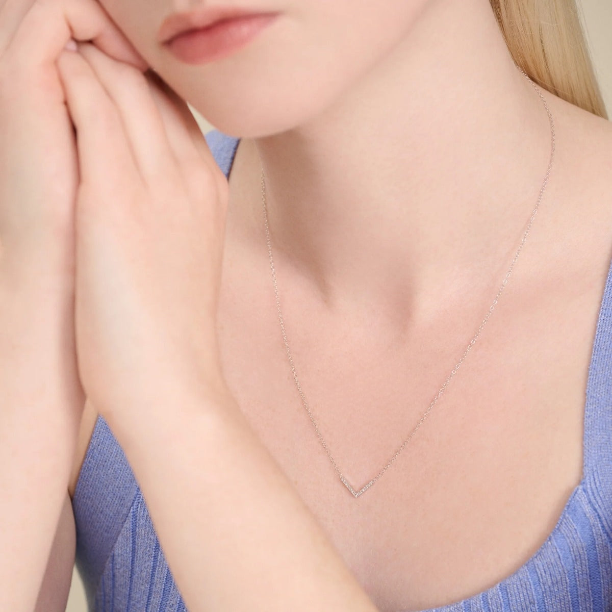 M by Monte Luna Lab-Grown Diamond Accent Chevron Necklace in Sterling Silver front view