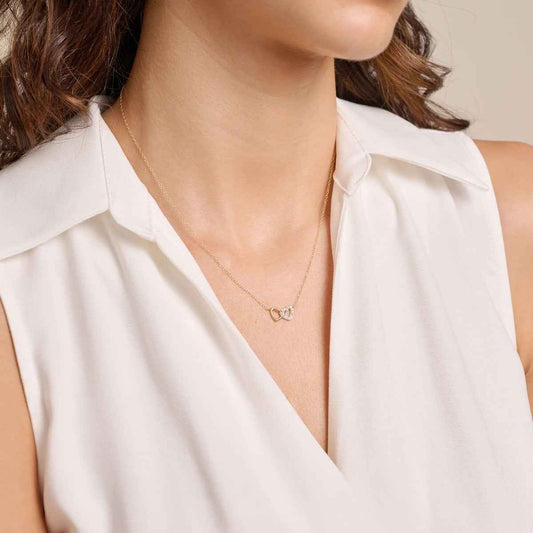 M by Monte Luna 1/10 ct. tw. Lab-Grown Diamond Double Heart Necklace in 14K Yellow Gold Plated Sterling Silver front view