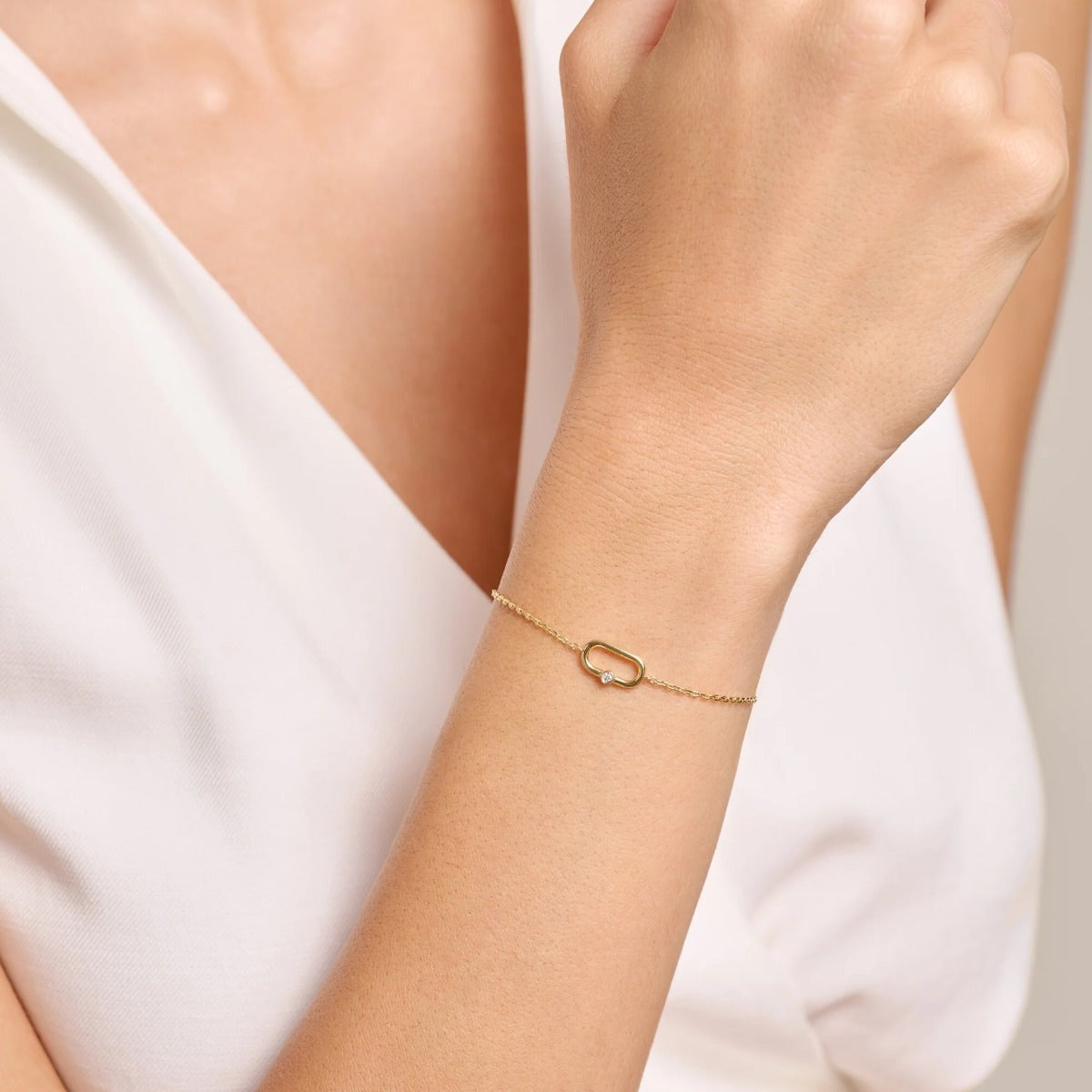 M by Monte Luna Lab-Grown Diamond Accent Paperclip Bracelet in 14K Yellow Gold Plated Sterling Silver front view