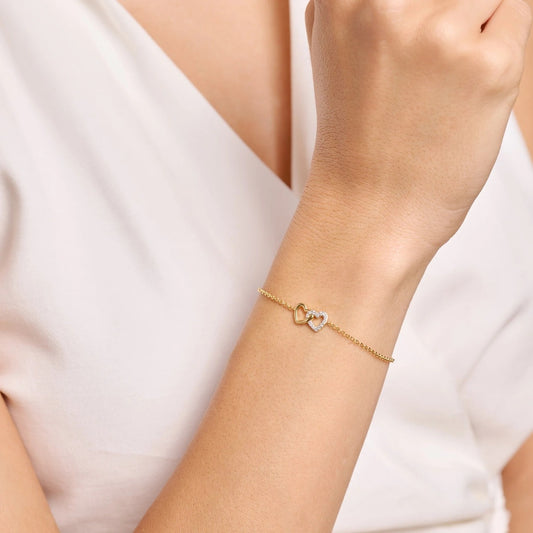 M by Monte Luna 1/10 ct. tw. Lab-Grown Diamond Double Heart Bracelet in 14K Yellow Gold Plated Sterling Silver front view