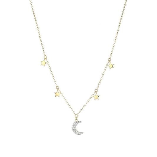 M by Monte Luna 1/10 ct. tw. Lab-Grown Diamond Dangling Moon & Starts Necklace in 14K Yellow Gold Plated Sterling Silver